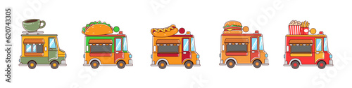 Set of food truck hand-drawn collection photo