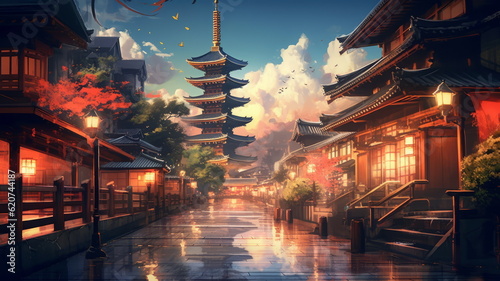 和風の街並み風景,Generative AI AI画像