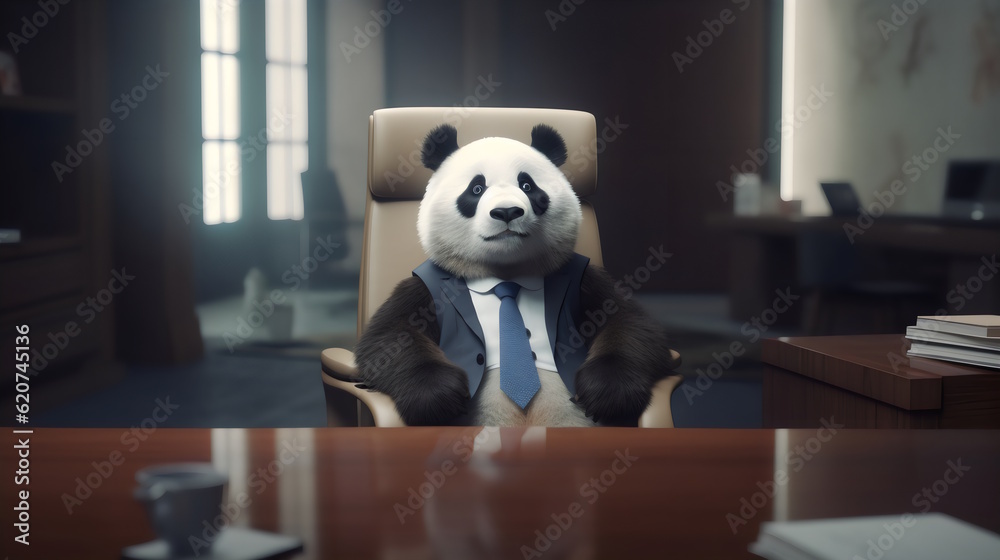 panda wearing formal business suit like a boss in the office: corporate Excellence Personified! Business concept, CEO, accountant, lawyer, writer, teacher, guru, executive. generative ai panda wearing formal business suit like a boss in the office: corporate Excellence Personified! Business concept, CEO, accountant, lawyer, writer, teacher, guru, executive. generative ai