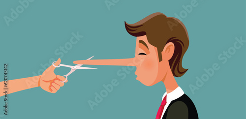 Woman Cutting the Nose of Liar Unfaithful Man Vector Cartoon Illustration. Deceitful man receiving harsh punishment after cheating 
 photo