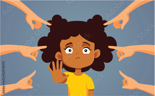 Little Girl Saying No to Bullying and Harassment Vector Cartoon Illustration