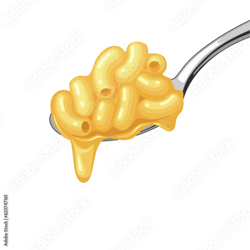 Vector illustration, a spoonful of macaroni pasta with cheese, isolated on a white background. photo