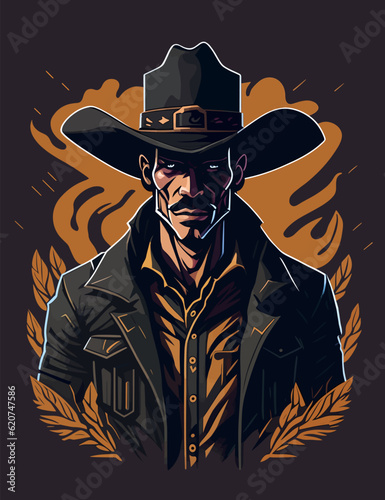 illustration of a cowboy with a hat 
cowboy drawing for t-shirt, wild west illustration