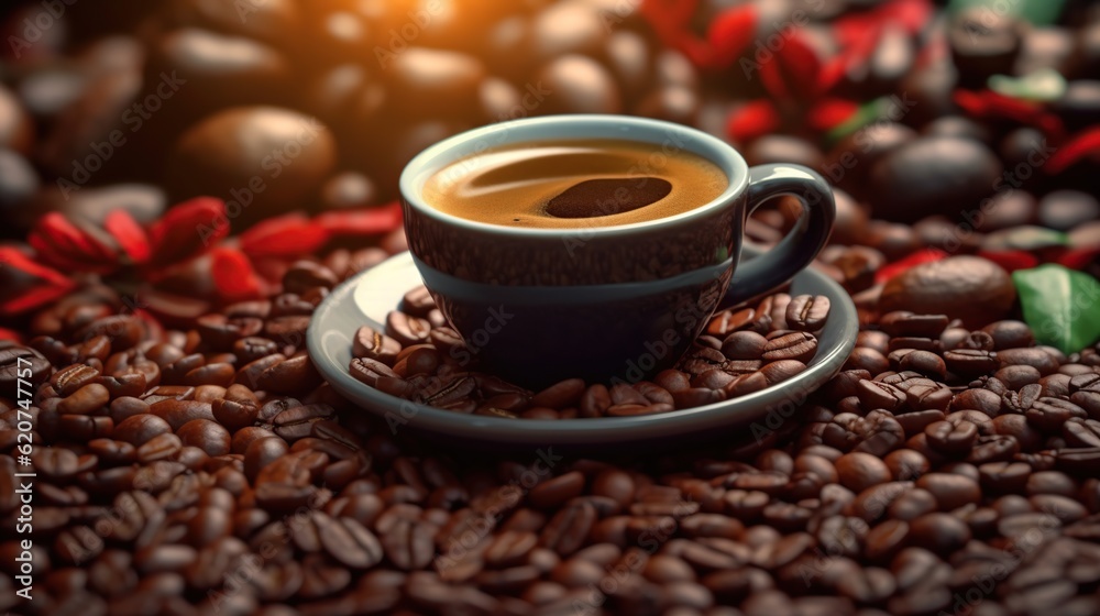 coffee cup surrounded by coffee beans coffee cup surrounded by coffee beans