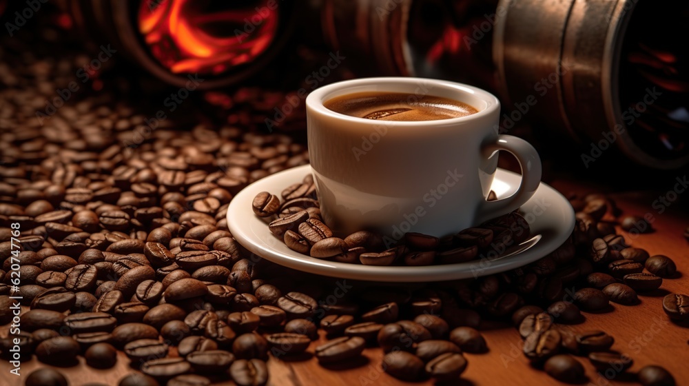 coffee cup surrounded by coffee beans coffee cup surrounded by coffee beans