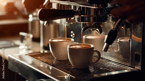 freshly brewed cup of coffee from a sleek coffee machine 