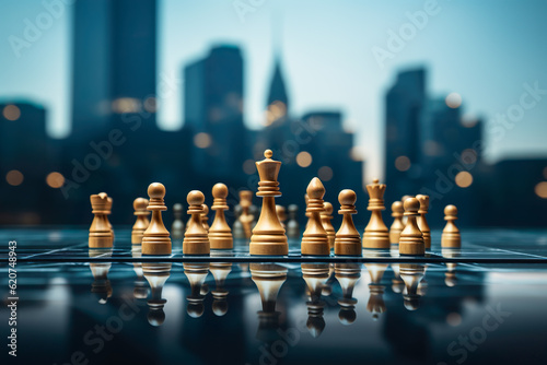 chess pieces on the board, rook and pawns, strategy concept