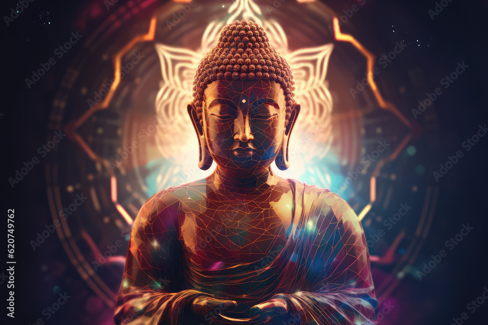  golden buddha and lotus meditation icon, generative AI