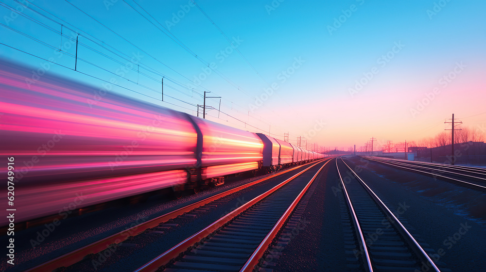 Naklejka premium train passing by in front of the railroad tracks. Generative Ai