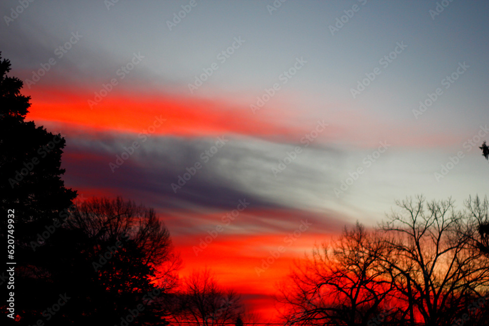Fiery Sunset Clouds in Winter, Ohio
