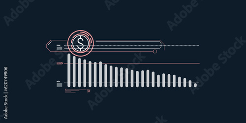 Abstract infographics of falling dollar exchange rate.