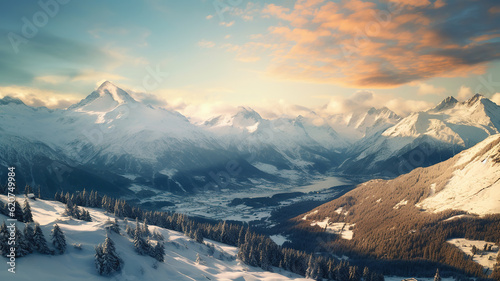 Enchanting Winter Wonderland, Snow-Covered Alps in Switzerland. Generative Ai © PRI