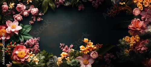 テキストスペースがある花の装飾の背景素材、ジェネレーティブ、AI © TECHD