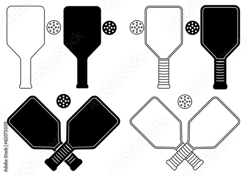 cross Pickleball paddle ball icon set