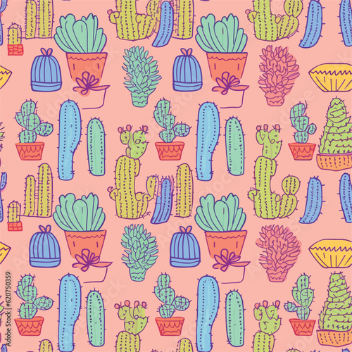 Seamless Colorful Cactus Pattern.Seamless pattern of Cactus in colorful style. Add color to your digital project with our pattern!