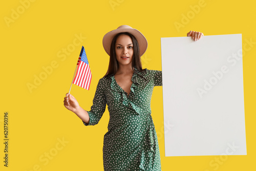 Young woman with USA flag a...