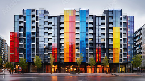 Modern Buildings Transformed with Dramatic Colors. Generative Ai