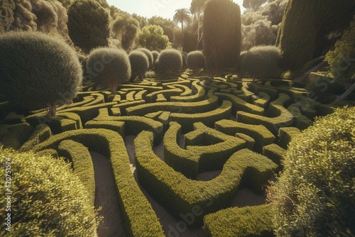 Hedge labyrinth in botanical garden, Ayia Napa Cyprus. Generative AI photo