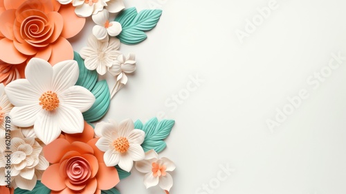 Floral border frame card template. multicolor flowers, leaves, for banner, wedding card. Springtime composition with copy-space, Generative AI illustration © AITTHIPHONG