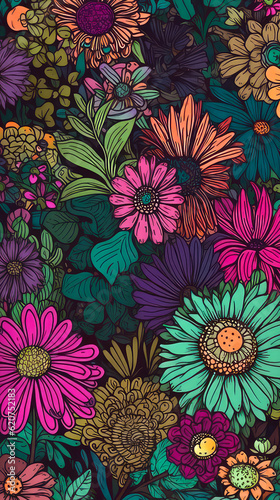 beautiful illustration of flowers with bright colors. Beautiful flowers for background. Flower background art. Post-processed generative AI