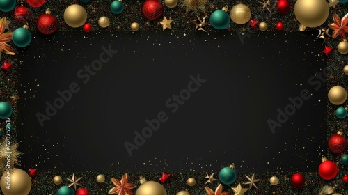 Christmas border frame card template with dark background  concept with festive ornaments.composition with copy-space  Generative AI illustration