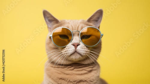 Generative AI, Hilarious Cat Sporting Sunglasses on Pastel Background © icehawk33