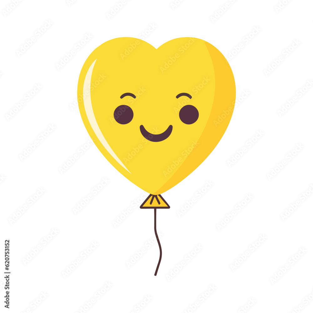 Heart shaped balloon with string in cartoon flat style isolated on white background. balloon with eyes vector icon