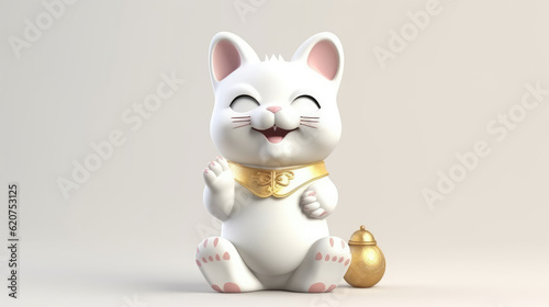 Fotografie, Tablou 3d Maneki Neko ceramic japanese lucky cat isolated on white background