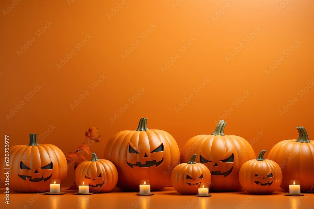 Halloween pumpkins with candles background. Generative AI.