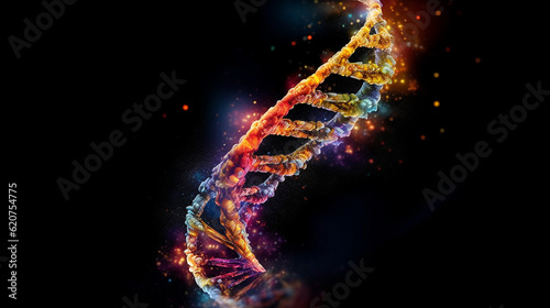 An abstract depiction of the DNA molecule floating in the vast expanse of space. Generative AI 
