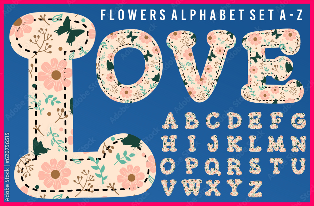 Floral Alphabet Monogram Letters Set A-Z, Flower Font Vector Designs ...