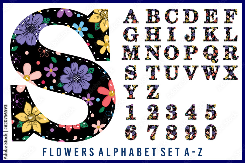 Floral Alphabet Monogram Letters Set A-Z, Flower Font Vector Designs ...