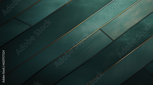 Green wooden background with gold lines. wooden wall Green retro vintage and old style . minimal. 