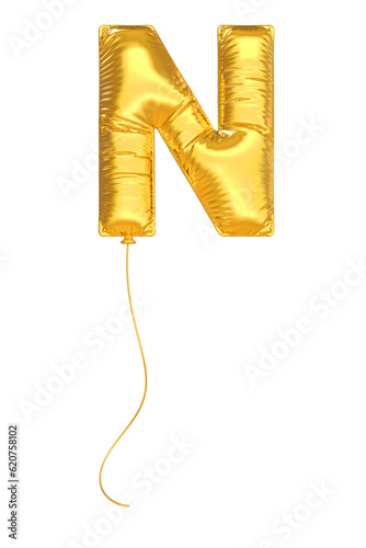 Letter N Gold Balloons 3D