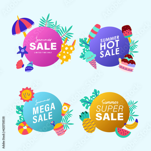 summer sale signs brochure vector. Special price offer coupon for social media post   promotion ad  shopping flyer  voucher  website campaign and advertising