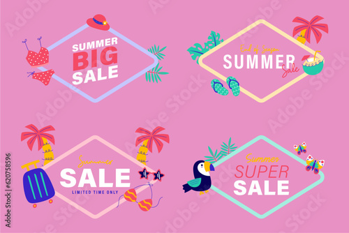 summer sale signs brochure vector. Special price offer coupon for social media post   promotion ad  shopping flyer  voucher  website campaign and advertising