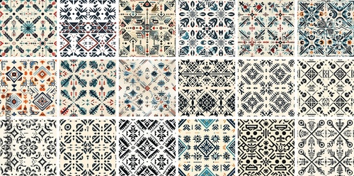 berber inspered pattern for  wall tiles design, mediteranian seamless mosaic, Morrocan zellige and Portuguese Spanish andalusian azulejo, ai generated photo