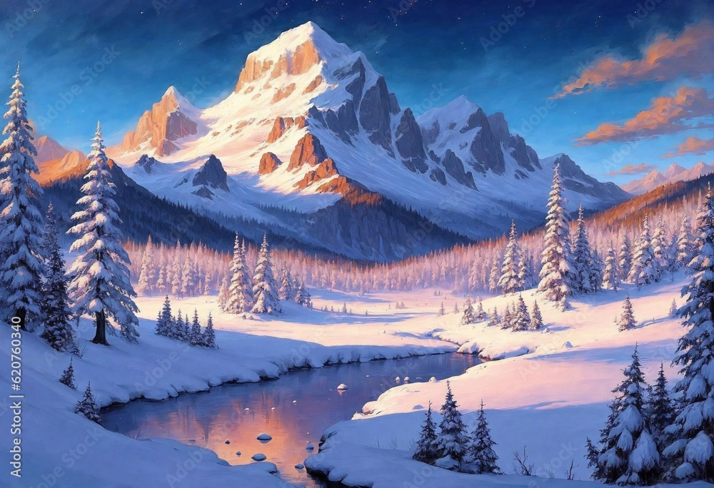 Mountain Landscape with River created with Generative AI. Mountain Landscape with River created with Generative AI.