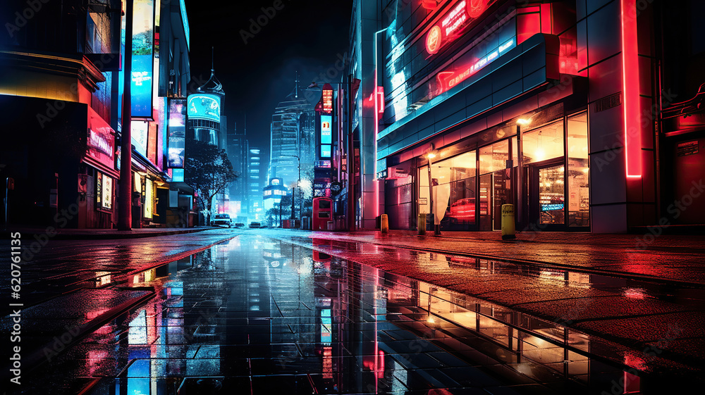 The Vibrant Nightlife and Neon Lights of Urban Streets. Generative Ai