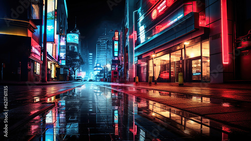 The Vibrant Nightlife and Neon Lights of Urban Streets. Generative Ai