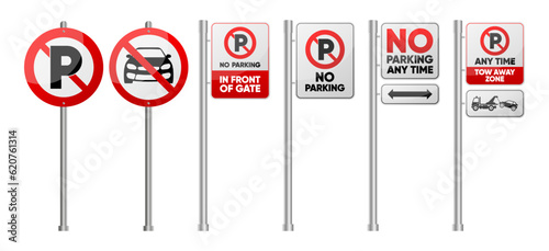 Restricted parking zone. No Parking road sign. No parking sign area. Flat design template. Vector illustration.