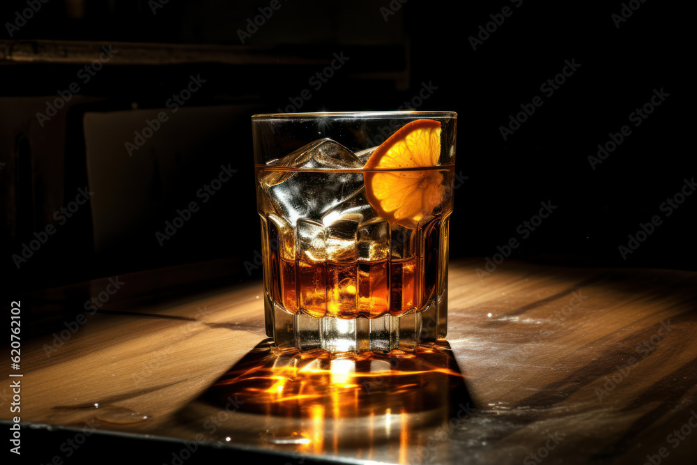 Spirited Elegance: Whiskey Glass on a Dark Background. Generative AI Spirited Elegance: Whiskey Glass on a Dark Background. Generative AI