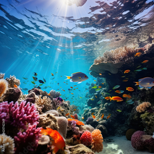 Marine Wonderland: Fish and Coral Reef Underwater. Generative AI