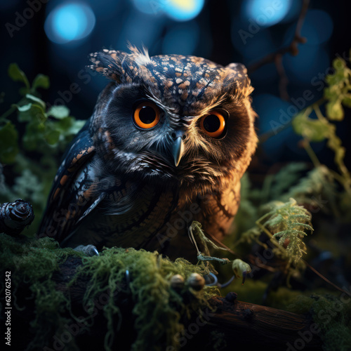 Mysterious Night Owl: Enigmatic Owl of the Night. Generative AI © Anthony Paz