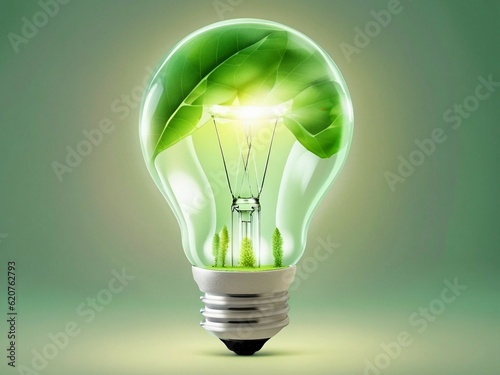 the light bulb that represents green energy for technology, environmental friendly and renewable energy