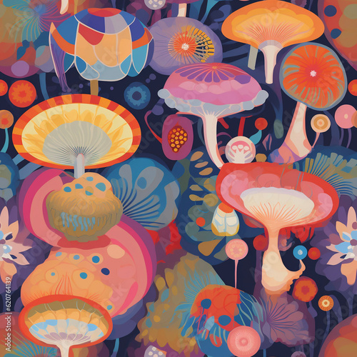 Colorful Psychedelic Mushroom Pattern