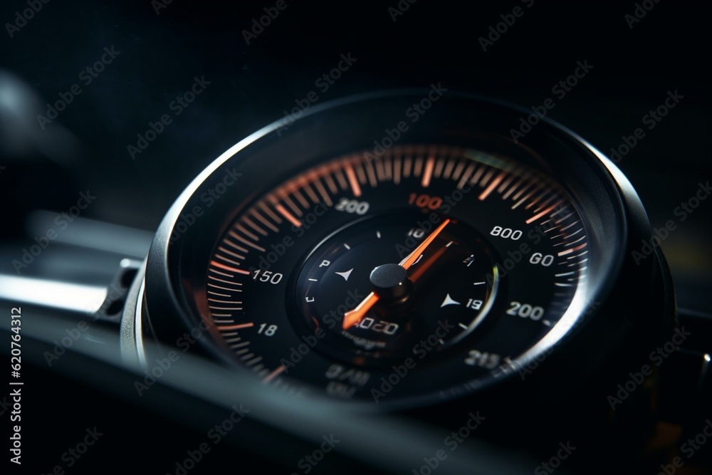 Blurred speedometer reflects high speed. Generative AI