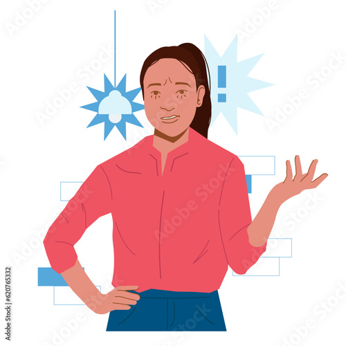 woman upset over work in flat illustration