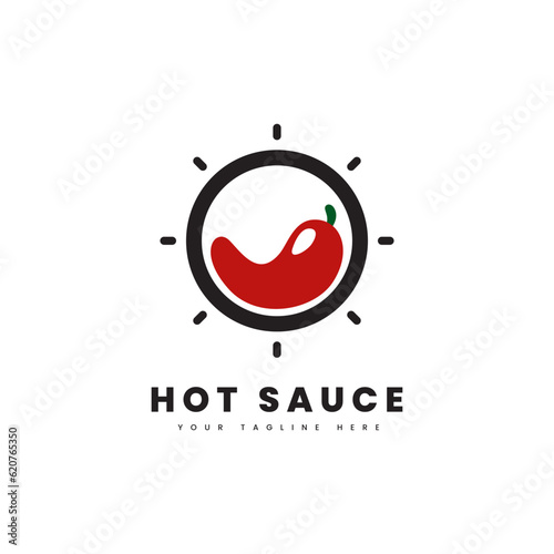 Hot sauce logo. Combination of chili and hot sun, can be used for spicy food logos.