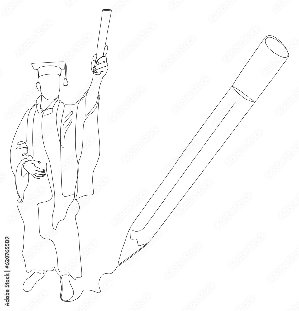 Obraz premium One continuous line of university student graduation event drawn by with felt tip pen. Thin Line Education Illustration vector concept. Contour Drawing Creative ideas.